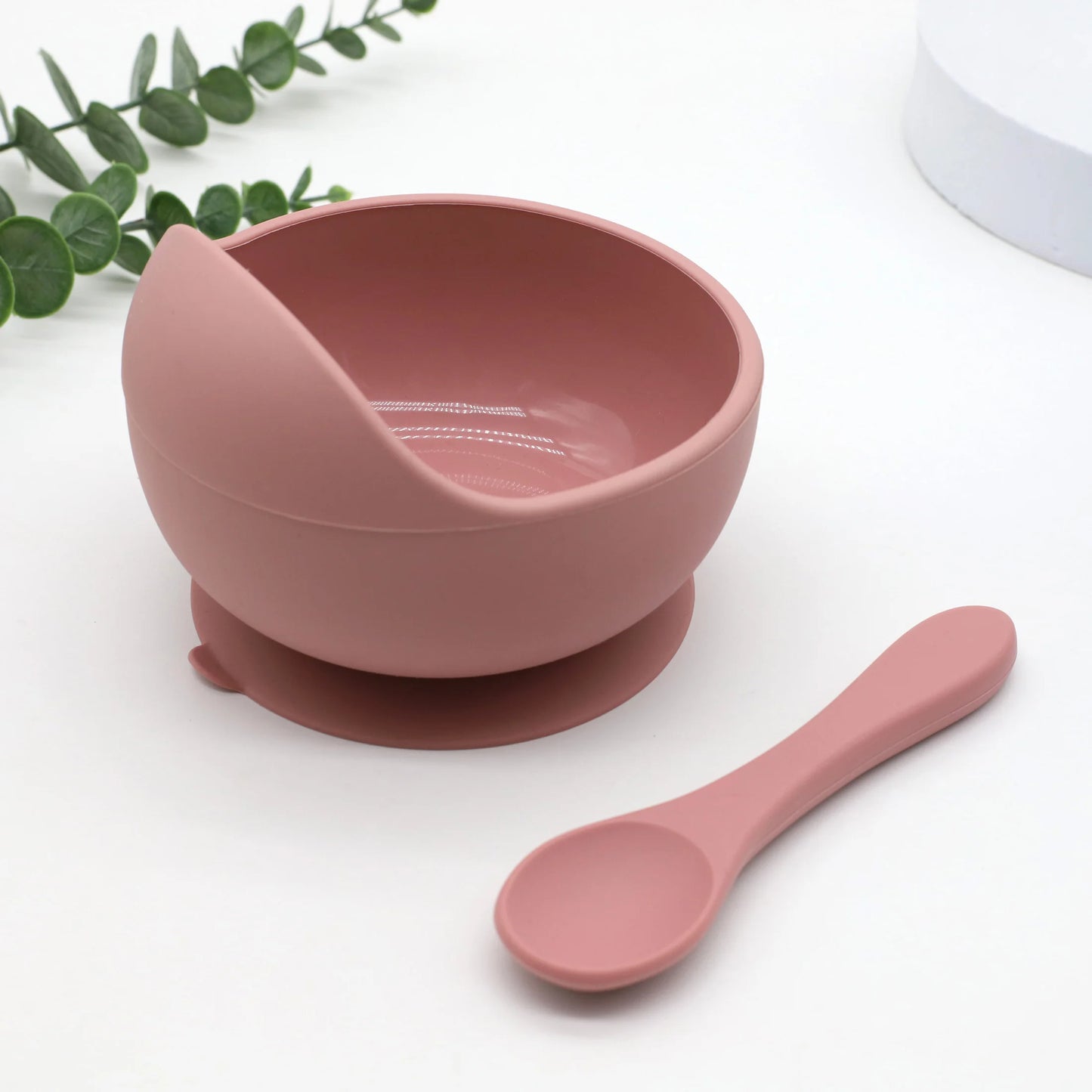 Juego de tazón y cuchara de silicona para alimentación complementaria de bebés con ventosa para una fuerte succión