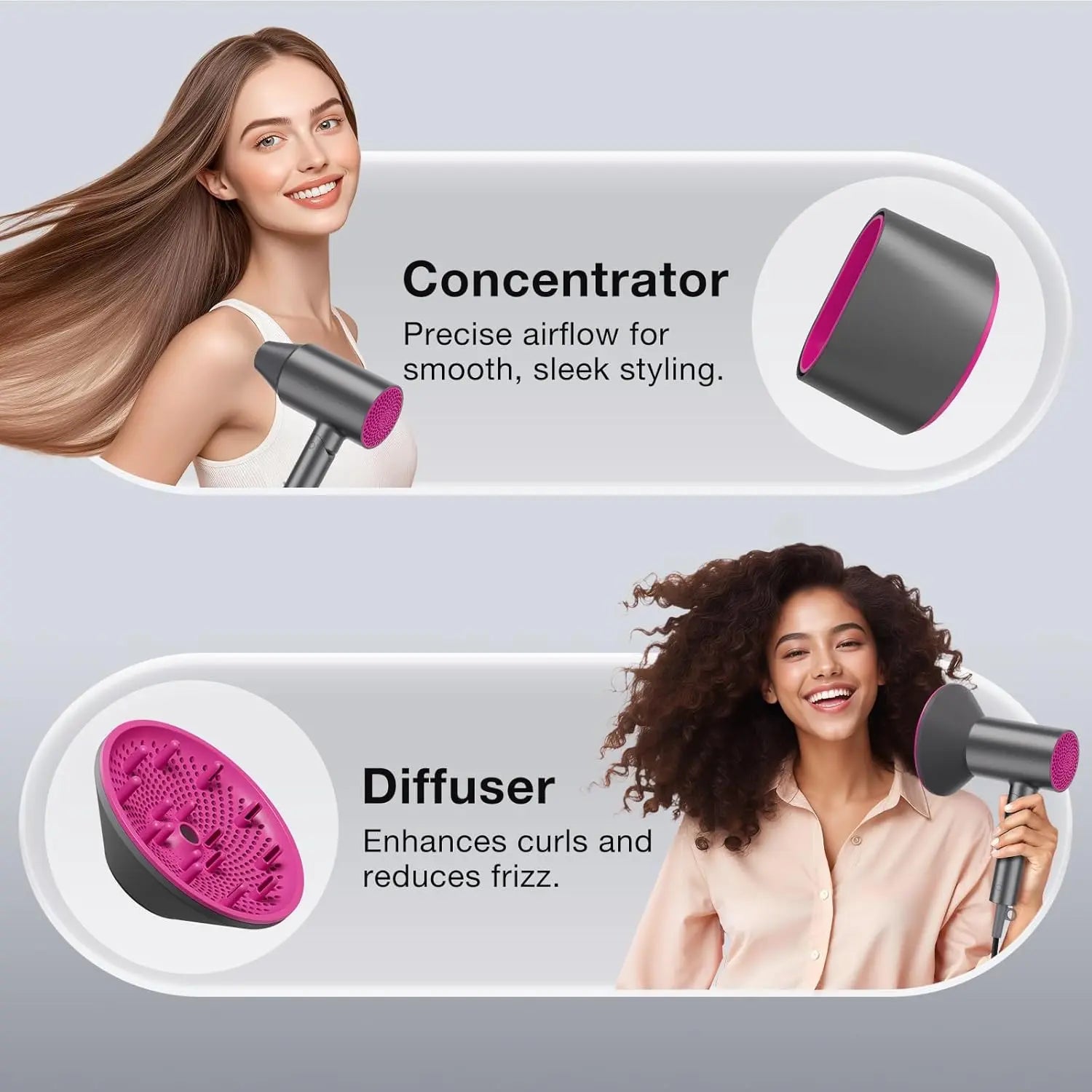 BABONIR Ionic Hair Dryer 1875W Quick-Dry, Frizz Reduction, Concentrator & Diffuser Accessories, Lightweight & Quiet, Foldable Travel Design,Adaptable to All Hairstyles,Blow Dryer,Compact Design for Women and Men,Holiday Gift,Grey,Pink,Summervibes Summervi