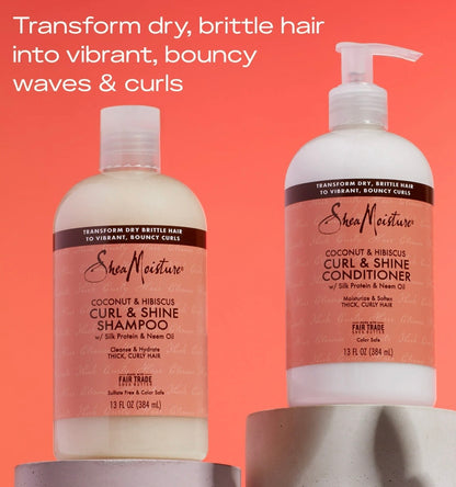 Shea Moisture Coconut & Hibiscus Curl & Shine Duo – Shampoo + Acondicionador para Rizos Definidos e Hidratados