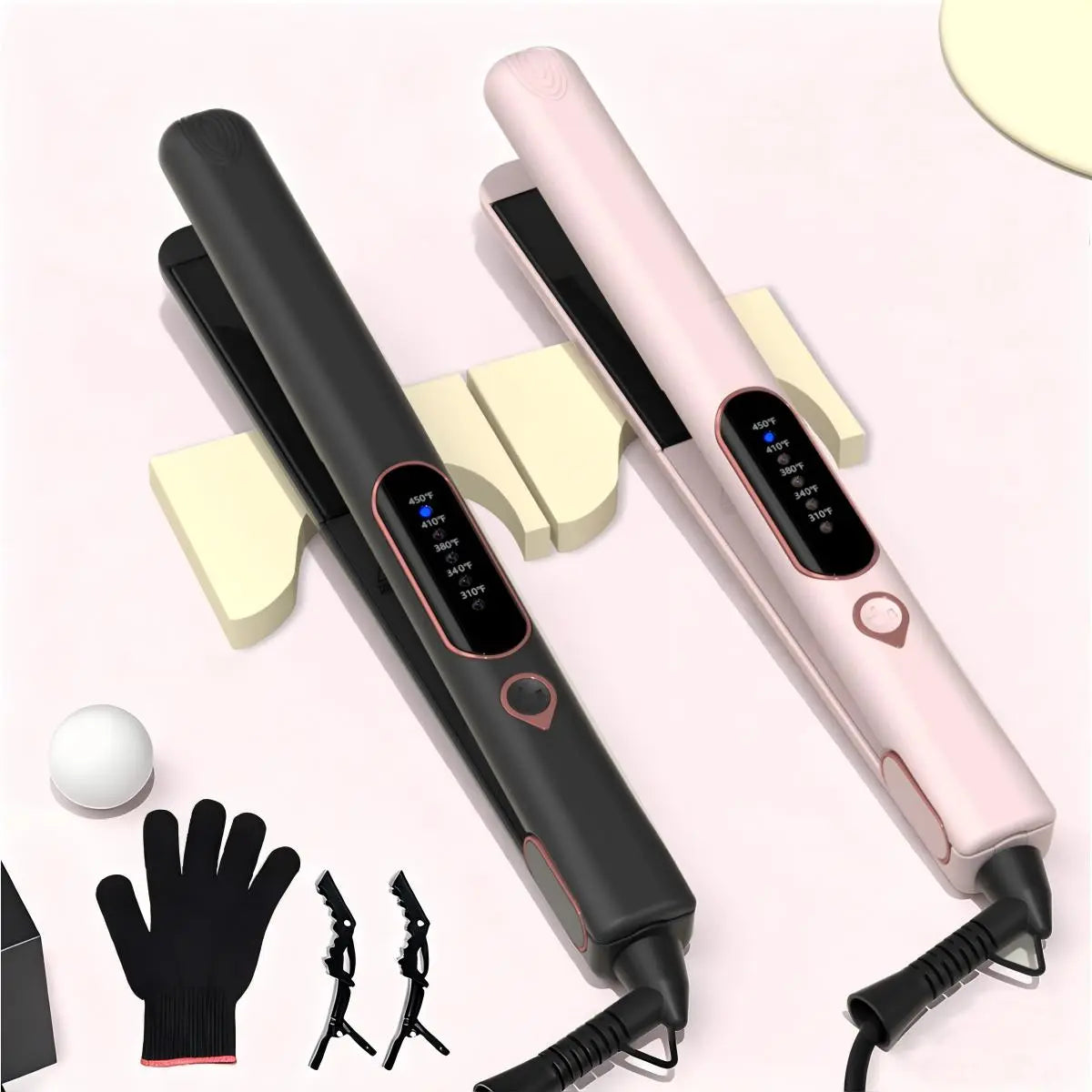 Thirtek 1 Inch 2 in 1 Hair Straightener & Curler Iron, 15S Heat Up, 5 Temp LED, Floating Plates, 360°Cord, with Glove & 2 Clips Hair Flat Iron Ceramic Flat Iron Hair Flat Iron Straightener