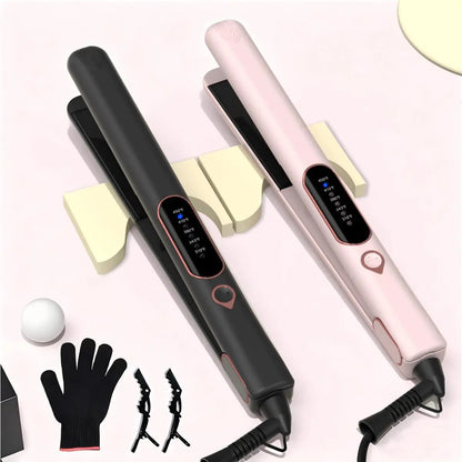 Thirtek 1 Inch 2 in 1 Hair Straightener & Curler Iron, 15S Heat Up, 5 Temp LED, Floating Plates, 360°Cord, with Glove & 2 Clips Hair Flat Iron Ceramic Flat Iron Hair Flat Iron Straightener