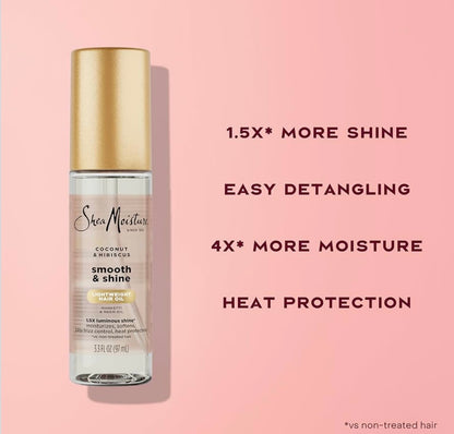 Shea Moisture Coconut & Hibiscus Smooth & Shine Hair Oil – Aceite Ligero para Brillo y Control del Frizz