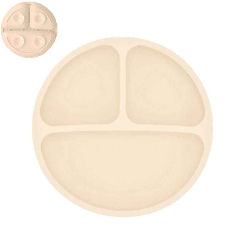 Plato de comedor de silicona con ventosa para bebé, juego de cuchara de arroz, platos bonitos de dibujos animados para niños, vajilla para bebé con cara sonriente, cuenco Retro para chico