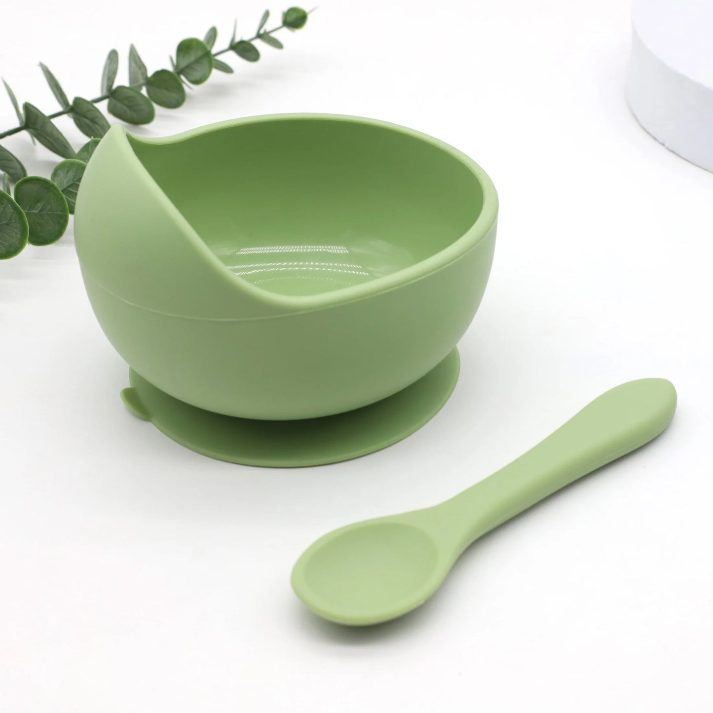 Juego de tazón y cuchara de silicona para alimentación complementaria de bebés con ventosa para una fuerte succión