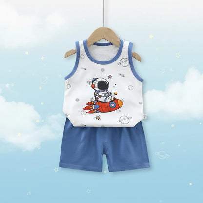 Conjunto de ropa de 2 piezas con chaleco y pantalones cortos, pijamas de León de dibujos animados, chándal informal de algodón para niños  de 1 a 6 años