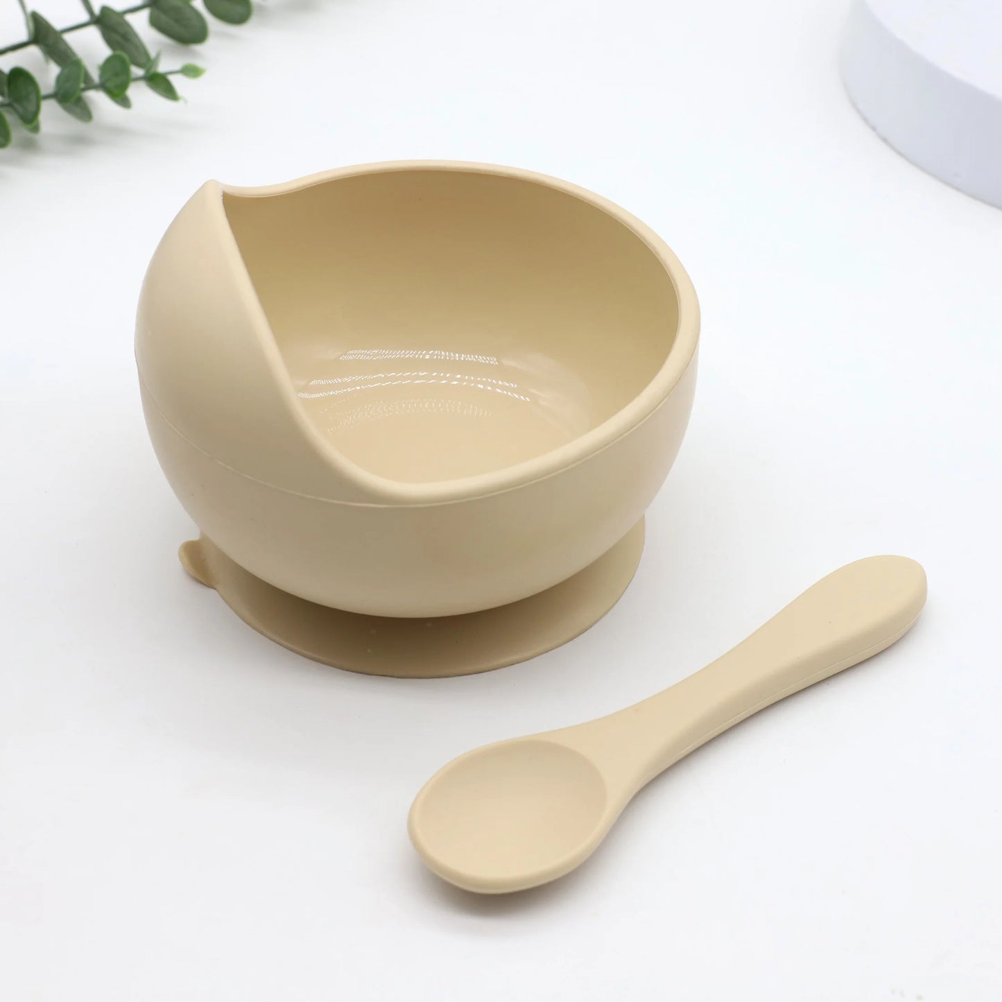 Juego de tazón y cuchara de silicona para alimentación complementaria de bebés con ventosa para una fuerte succión