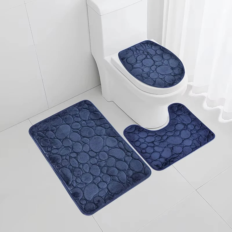 3 unids/set Color sólido baño Simple absorbente de agua y alfombrilla antideslizante patrón de piedra, cómodo y suave, juego de tres piezas