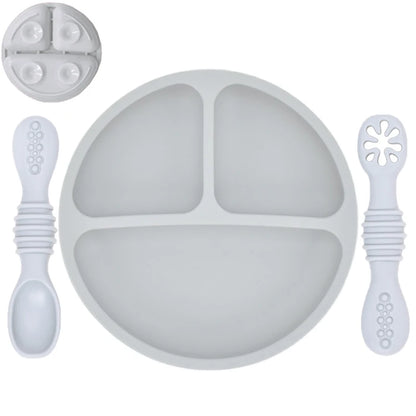 Plato de comedor de silicona con ventosa para bebé, juego de cuchara de arroz, platos bonitos de dibujos animados para niños, vajilla para bebé con cara sonriente, cuenco Retro para chico