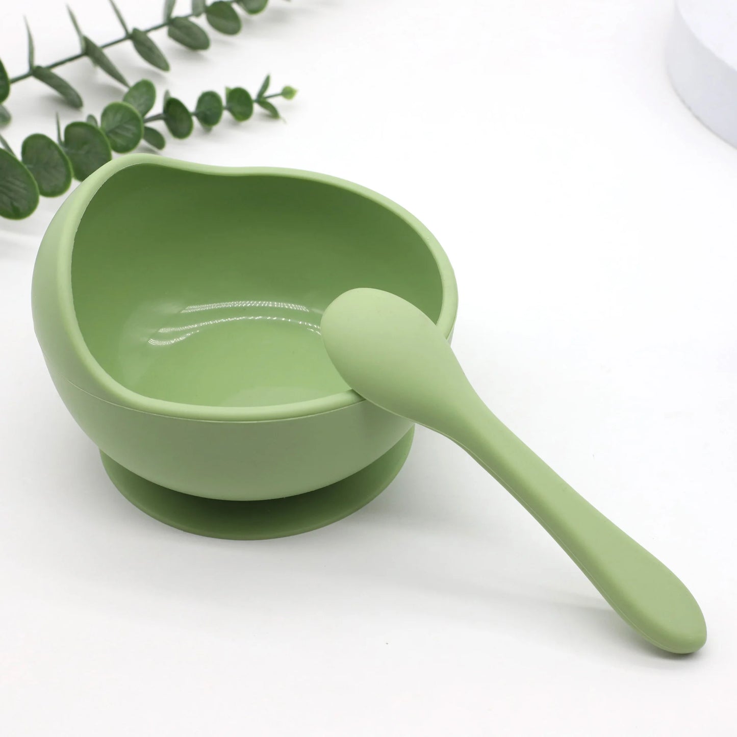 Juego de tazón y cuchara de silicona para alimentación complementaria de bebés con ventosa para una fuerte succión
