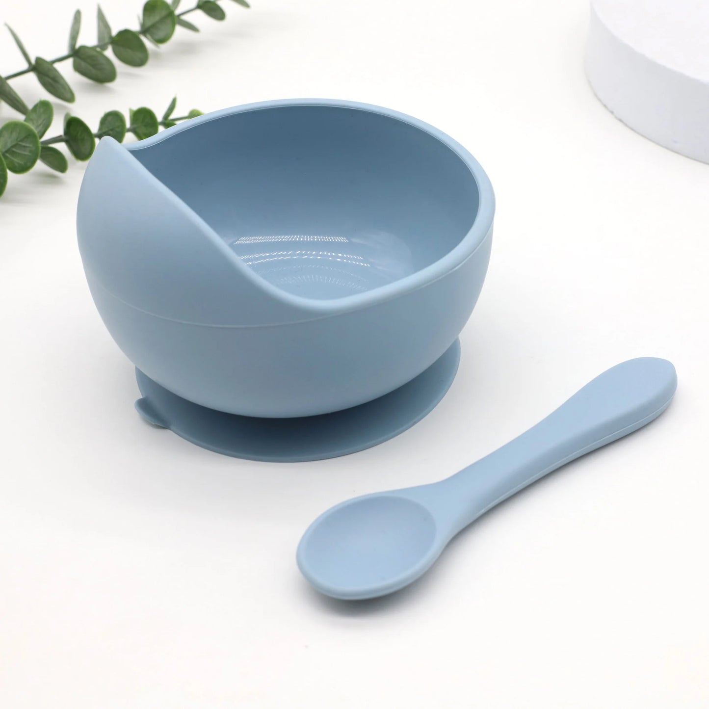 Juego de tazón y cuchara de silicona para alimentación complementaria de bebés con ventosa para una fuerte succión