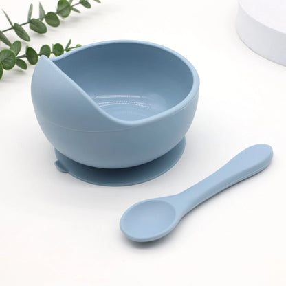Juego de tazón y cuchara de silicona para alimentación complementaria de bebés con ventosa para una fuerte succión