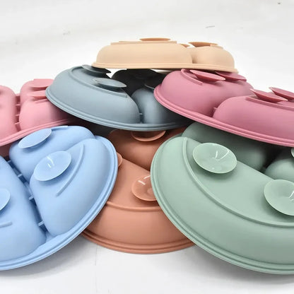 Plato de comedor de silicona con ventosa para bebé, juego de cuchara de arroz, platos bonitos de dibujos animados para niños, vajilla para bebé con cara sonriente, cuenco Retro para chico
