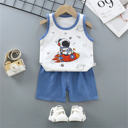 Conjunto de ropa de 2 piezas con chaleco y pantalones cortos, pijamas de León de dibujos animados, chándal informal de algodón para niños  de 1 a 6 años