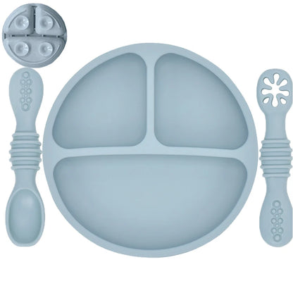 Plato de comedor de silicona con ventosa para bebé, juego de cuchara de arroz, platos bonitos de dibujos animados para niños, vajilla para bebé con cara sonriente, cuenco Retro para chico