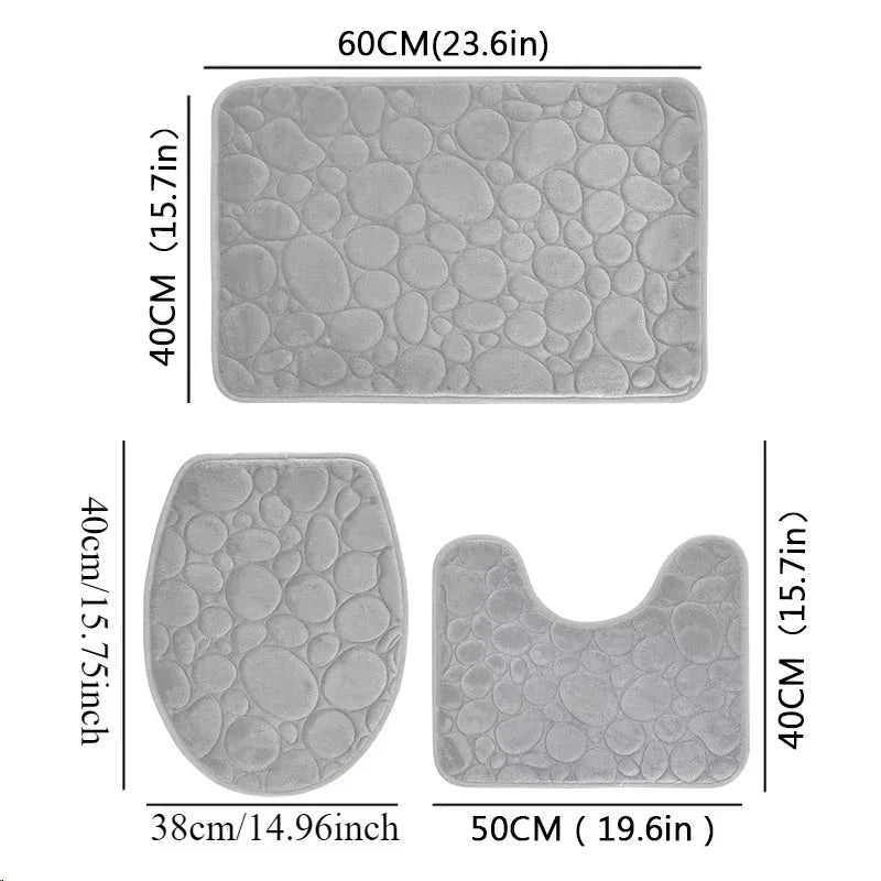 3 unids/set Color sólido baño Simple absorbente de agua y alfombrilla antideslizante patrón de piedra, cómodo y suave, juego de tres piezas