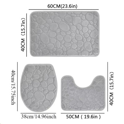 3 unids/set Color sólido baño Simple absorbente de agua y alfombrilla antideslizante patrón de piedra, cómodo y suave, juego de tres piezas