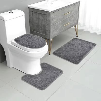 3 unids/set Color sólido baño Simple absorbente de agua y alfombrilla antideslizante patrón de piedra, cómodo y suave, juego de tres piezas
