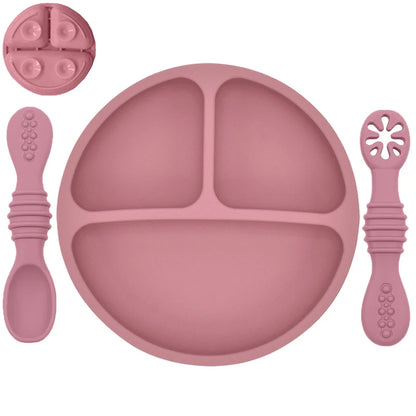 Plato de comedor de silicona con ventosa para bebé, juego de cuchara de arroz, platos bonitos de dibujos animados para niños, vajilla para bebé con cara sonriente, cuenco Retro para chico