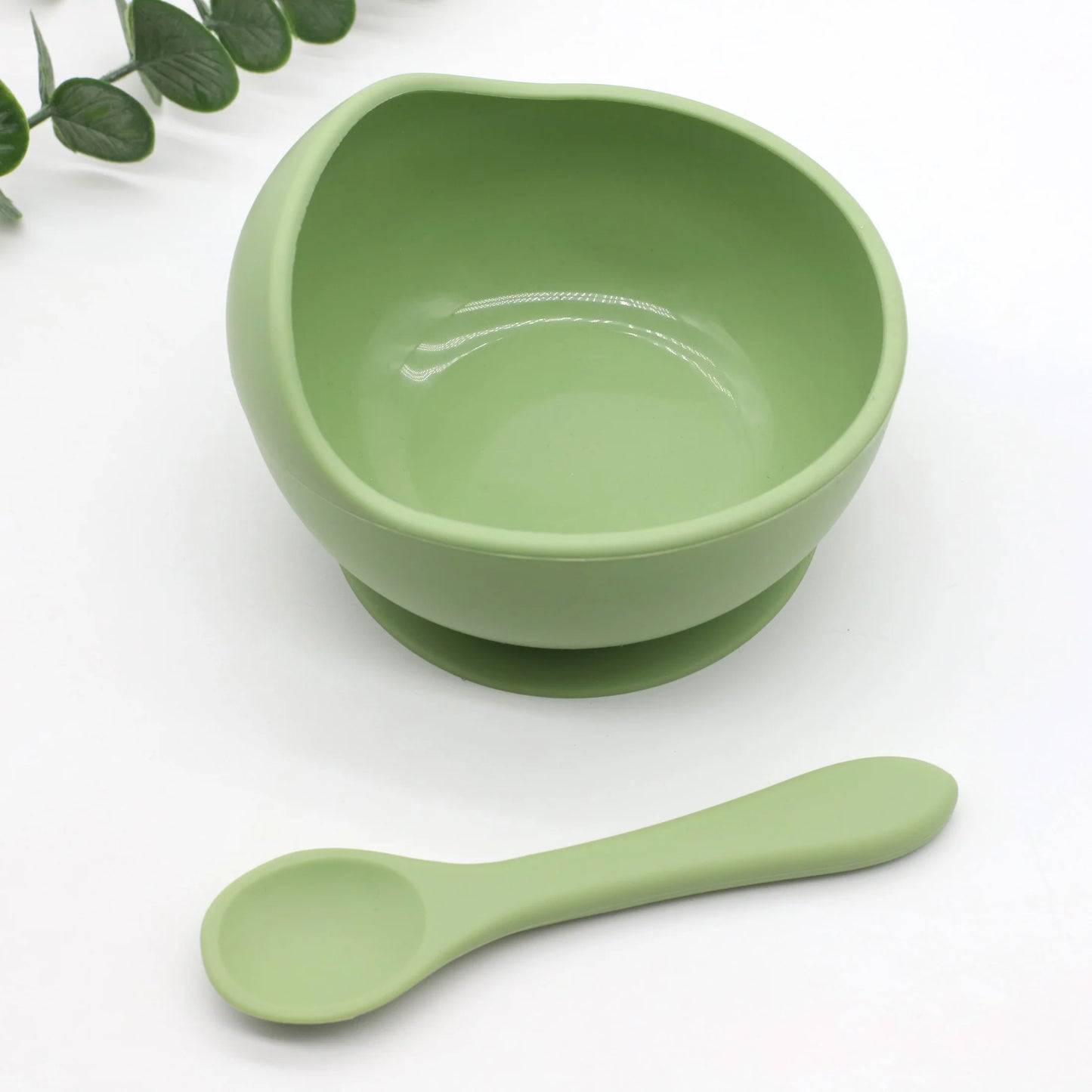 Juego de tazón y cuchara de silicona para alimentación complementaria de bebés con ventosa para una fuerte succión