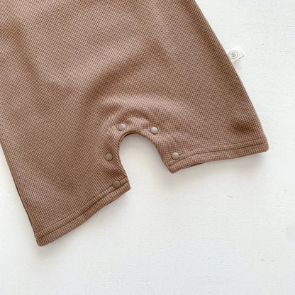 Nuevo en verano, monos para niños y niñas de manga corta con parche de gofre, monos para recién nacidos, pelele de algodón, sombrero de regalo con oreja