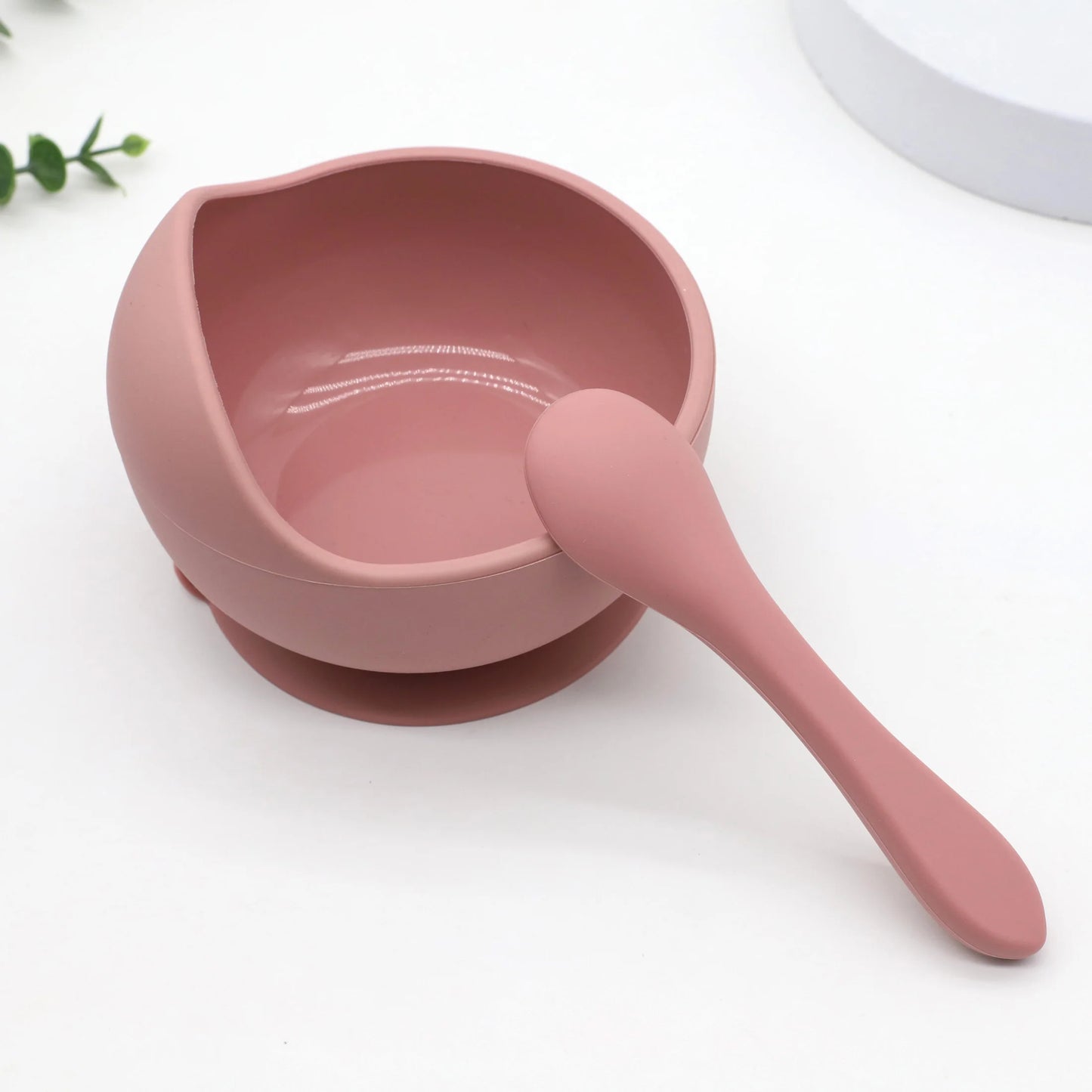 Juego de tazón y cuchara de silicona para alimentación complementaria de bebés con ventosa para una fuerte succión