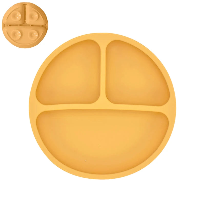 Plato de comedor de silicona con ventosa para bebé, juego de cuchara de arroz, platos bonitos de dibujos animados para niños, vajilla para bebé con cara sonriente, cuenco Retro para chico