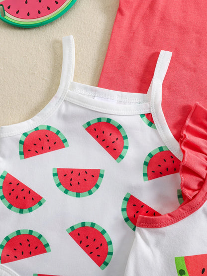 Mameluco de tirantes dulces de primavera y verano para niña con estampado de frutas populares, paquete de 5 en colores mezclados