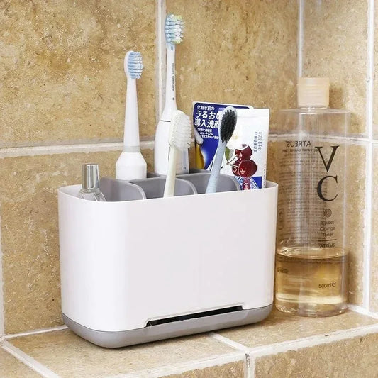 Soporte para cepillo de dientes eléctrico, estuche de almacenamiento de pasta de dientes, portátil desmontable de gran capacidad con orificio de drenaje, estante de almacenamiento