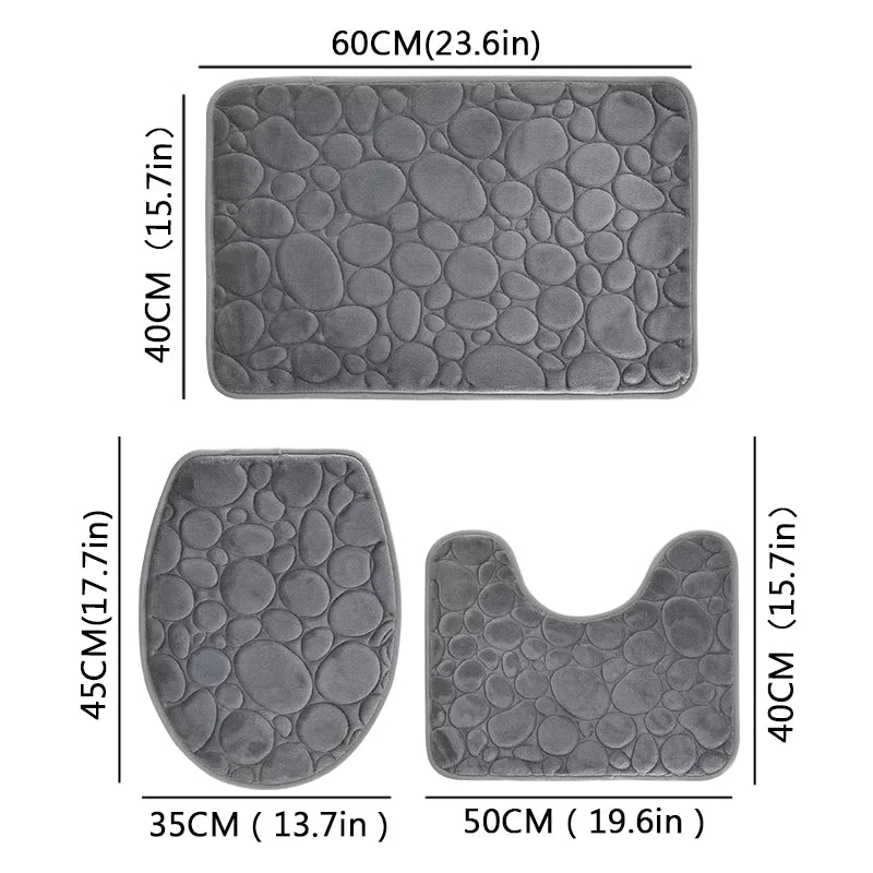 3 unids/set Color sólido baño Simple absorbente de agua y alfombrilla antideslizante patrón de piedra, cómodo y suave, juego de tres piezas