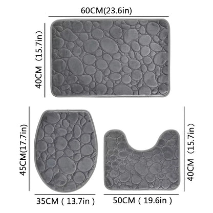 3 unids/set Color sólido baño Simple absorbente de agua y alfombrilla antideslizante patrón de piedra, cómodo y suave, juego de tres piezas