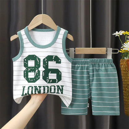 Conjunto de ropa de 2 piezas con chaleco y pantalones cortos, pijamas de León de dibujos animados, chándal informal de algodón para niños  de 1 a 6 años