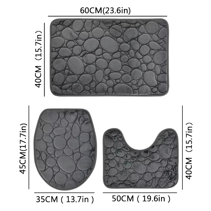 3 unids/set Color sólido baño Simple absorbente de agua y alfombrilla antideslizante patrón de piedra, cómodo y suave, juego de tres piezas