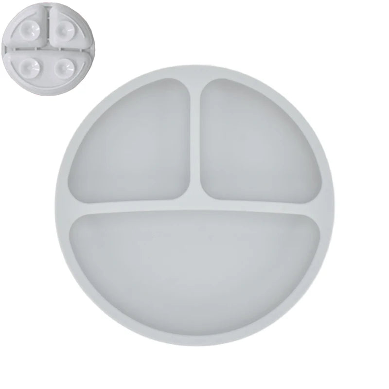 Plato de comedor de silicona con ventosa para bebé, juego de cuchara de arroz, platos bonitos de dibujos animados para niños, vajilla para bebé con cara sonriente, cuenco Retro para chico