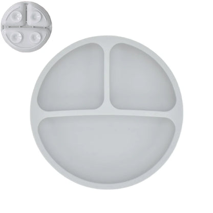 Plato de comedor de silicona con ventosa para bebé, juego de cuchara de arroz, platos bonitos de dibujos animados para niños, vajilla para bebé con cara sonriente, cuenco Retro para chico