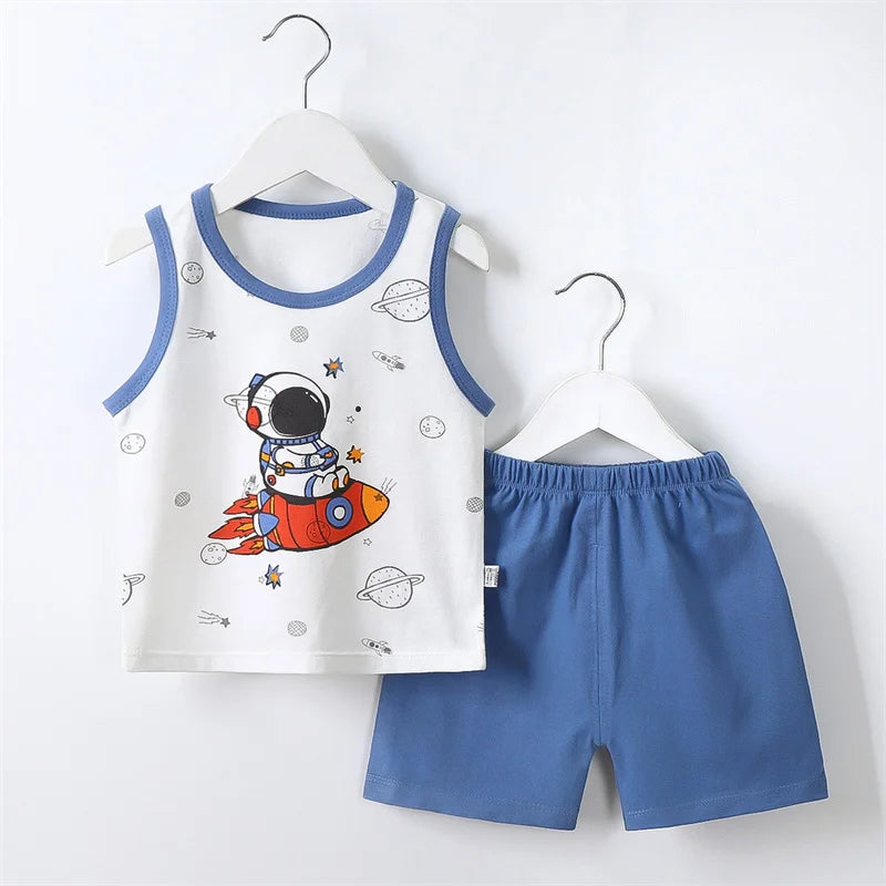 Conjunto de ropa de 2 piezas con chaleco y pantalones cortos, pijamas de León de dibujos animados, chándal informal de algodón para niños  de 1 a 6 años