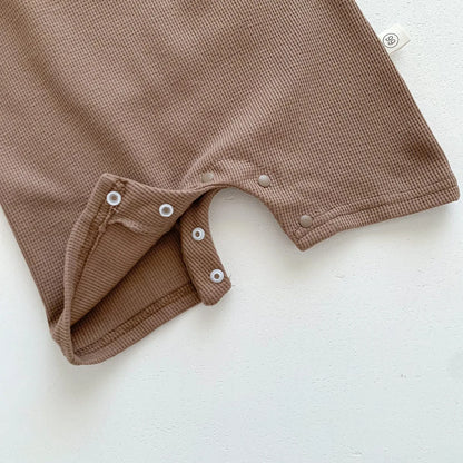 Nuevo en verano, monos para niños y niñas de manga corta con parche de gofre, monos para recién nacidos, pelele de algodón, sombrero de regalo con oreja
