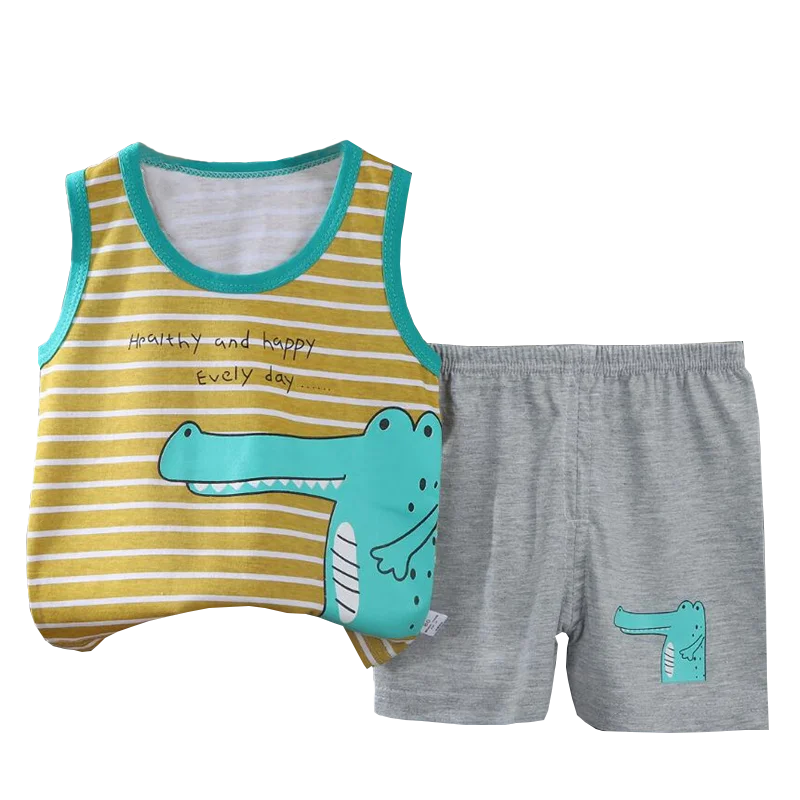 Conjunto de ropa de 2 piezas con chaleco y pantalones cortos, pijamas de León de dibujos animados, chándal informal de algodón para niños  de 1 a 6 años