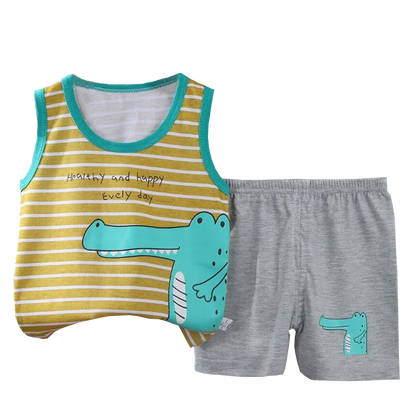 Conjunto de ropa de 2 piezas con chaleco y pantalones cortos, pijamas de León de dibujos animados, chándal informal de algodón para niños  de 1 a 6 años