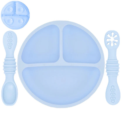 Plato de comedor de silicona con ventosa para bebé, juego de cuchara de arroz, platos bonitos de dibujos animados para niños, vajilla para bebé con cara sonriente, cuenco Retro para chico