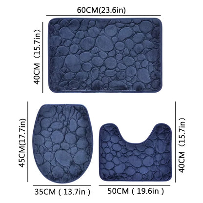 3 unids/set Color sólido baño Simple absorbente de agua y alfombrilla antideslizante patrón de piedra, cómodo y suave, juego de tres piezas