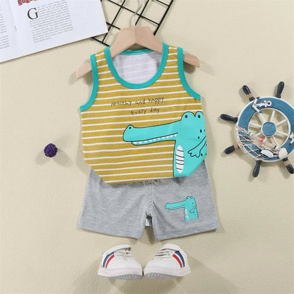 Conjunto de ropa de 2 piezas con chaleco y pantalones cortos, pijamas de León de dibujos animados, chándal informal de algodón para niños  de 1 a 6 años