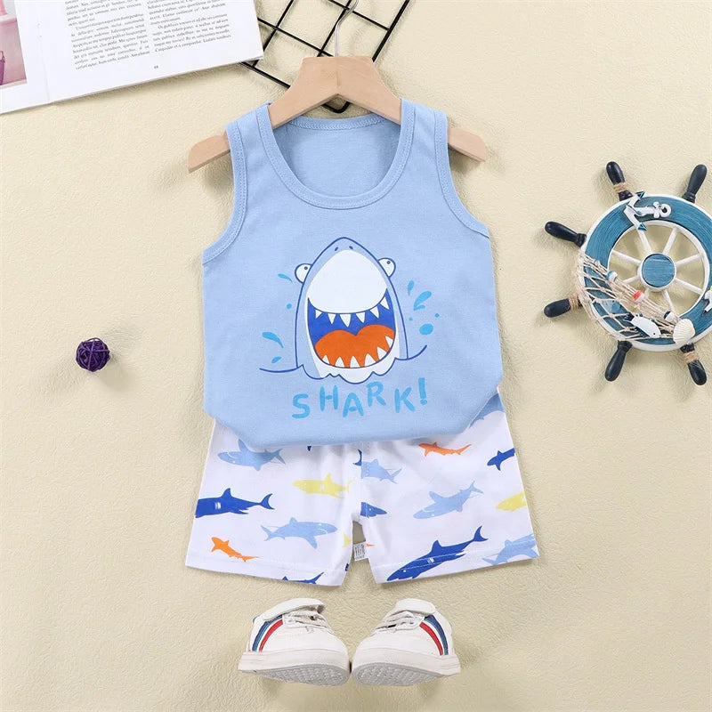 Conjunto de ropa de 2 piezas con chaleco y pantalones cortos, pijamas de León de dibujos animados, chándal informal de algodón para niños  de 1 a 6 años