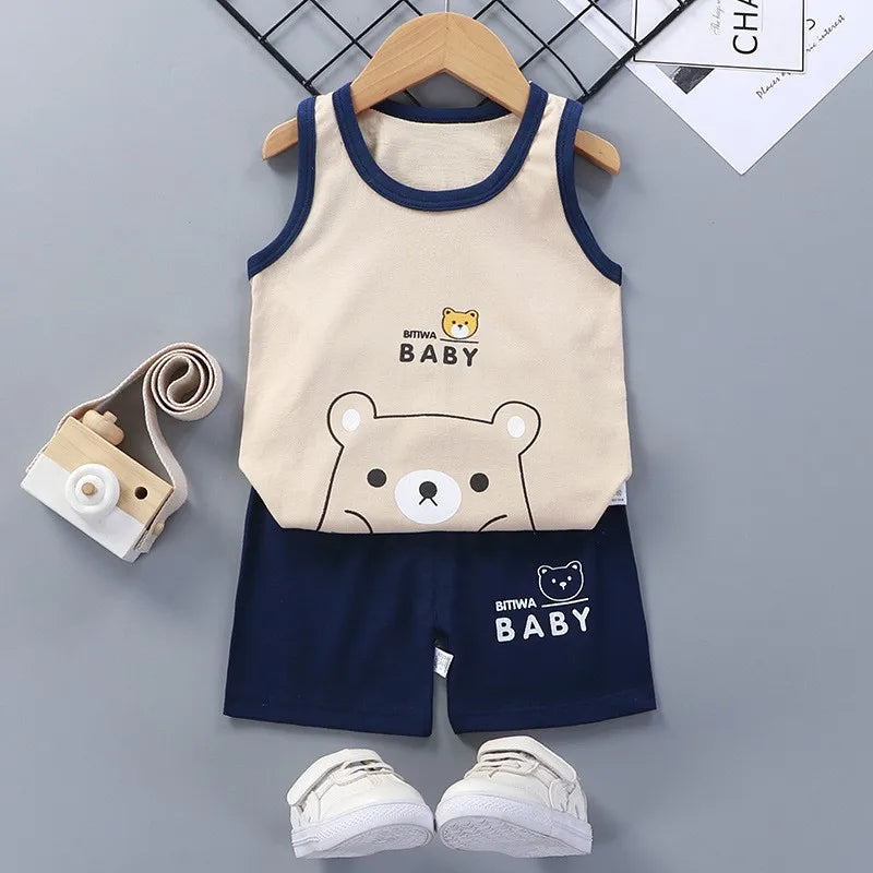 Conjunto de ropa de 2 piezas con chaleco y pantalones cortos, pijamas de León de dibujos animados, chándal informal de algodón para niños  de 1 a 6 años