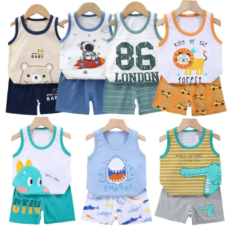 Conjunto de ropa de 2 piezas con chaleco y pantalones cortos, pijamas de León de dibujos animados, chándal informal de algodón para niños  de 1 a 6 años