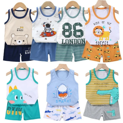 Conjunto de ropa de 2 piezas con chaleco y pantalones cortos, pijamas de León de dibujos animados, chándal informal de algodón para niños  de 1 a 6 años