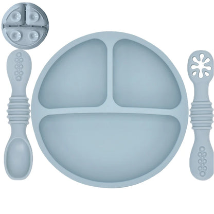 Plato de comedor de silicona con ventosa para bebé, juego de cuchara de arroz, platos bonitos de dibujos animados para niños, vajilla para bebé con cara sonriente, cuenco Retro para chico
