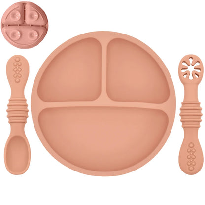 Plato de comedor de silicona con ventosa para bebé, juego de cuchara de arroz, platos bonitos de dibujos animados para niños, vajilla para bebé con cara sonriente, cuenco Retro para chico