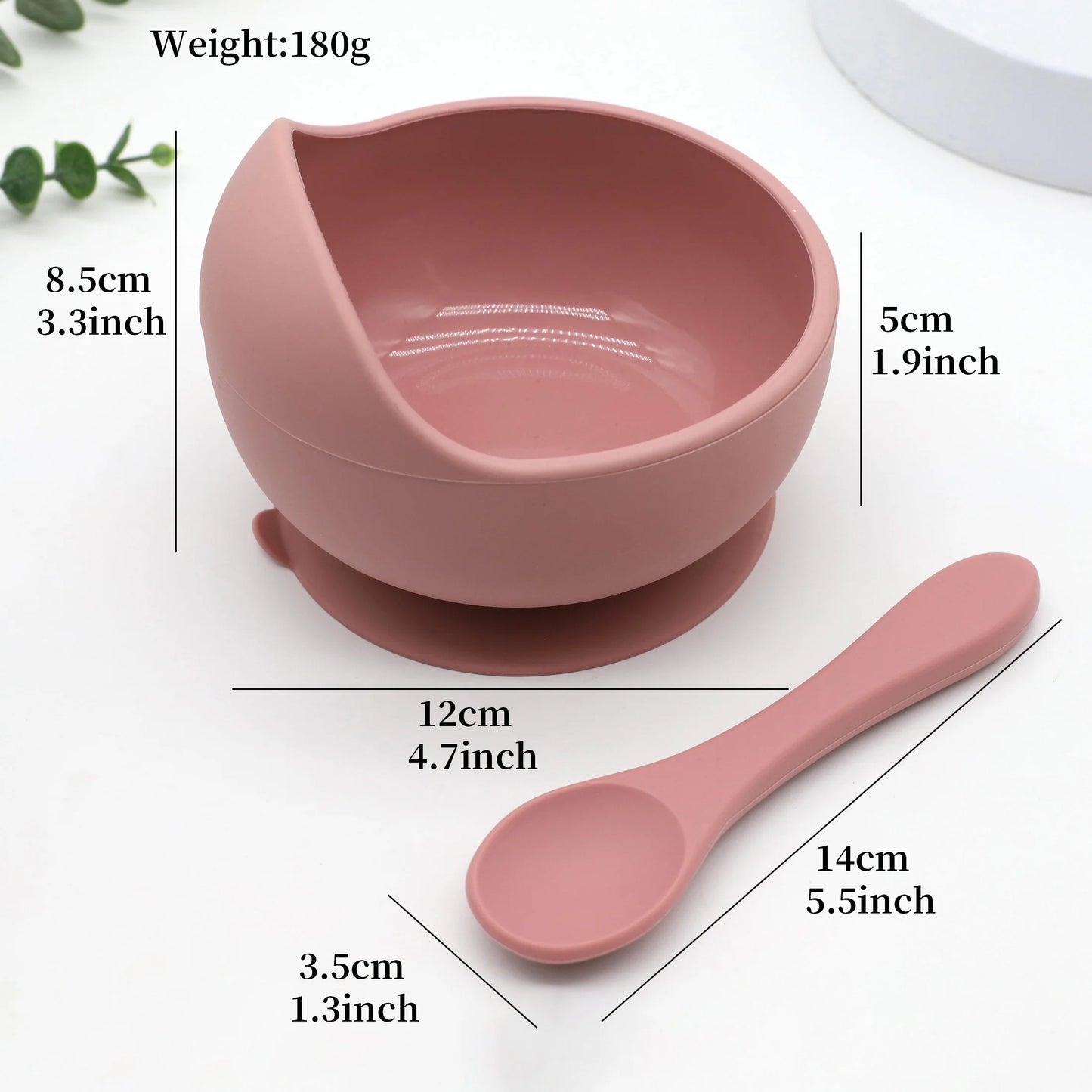 Juego de tazón y cuchara de silicona para alimentación complementaria de bebés con ventosa para una fuerte succión