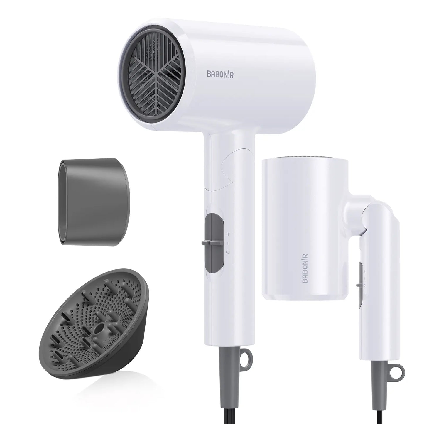 BABONIR Ionic Hair Dryer 1875W Quick-Dry, Frizz Reduction, Concentrator & Diffuser Accessories, Lightweight & Quiet, Foldable Travel Design,Adaptable to All Hairstyles,Blow Dryer,Compact Design for Women and Men,Holiday Gift,Grey,Pink,Summervibes Summervi